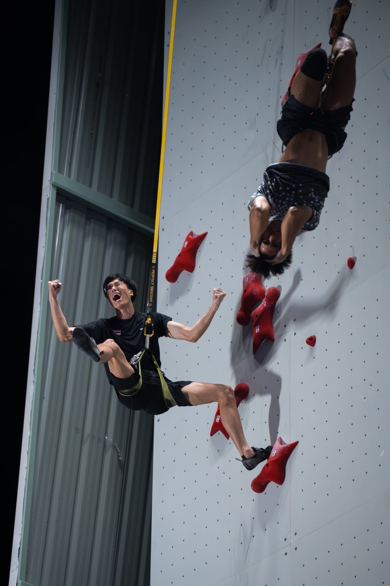 Speed climbing celebration